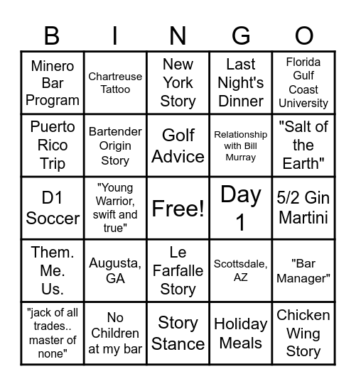 Evan Bingo Card