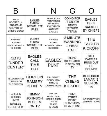 SUPER BOWL BINGO Card