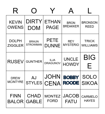 MEN'S ROYAL RUMBLE BINGO - PAT Bingo Card