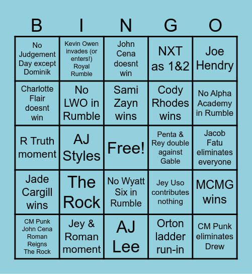 Royal Rumble 2025 Bingo Card