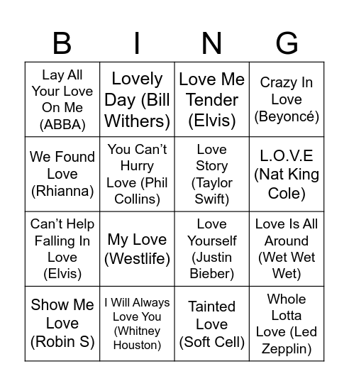 LOVE Bingo Card