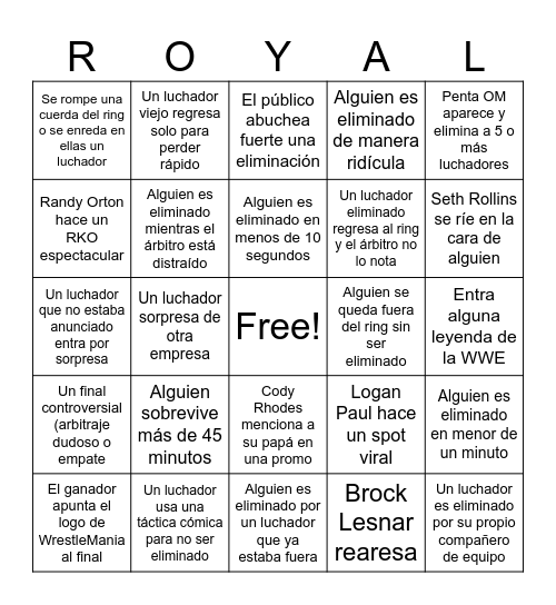 Bingo Royal Rumble 2025 En Español Bingo Card