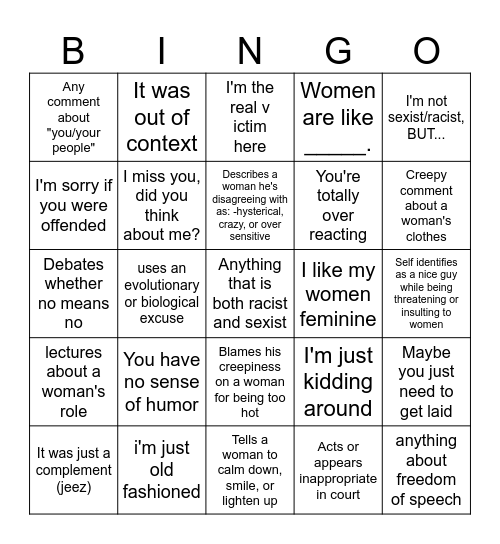 Bigot Bingo Card