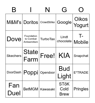 SuperBowl 2025 Bingo Card