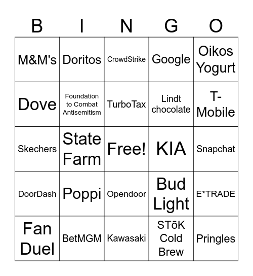 SuperBowl 2025 Bingo Card