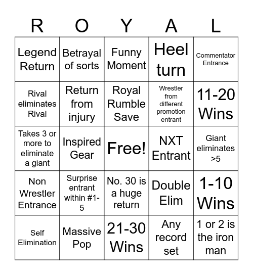 Womens Royal Rumble Bingo Card