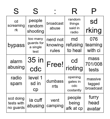 ingame bingo Card