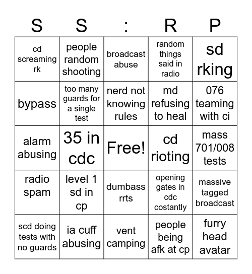ingame bingo Card