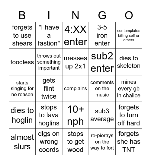 rowdie rsg bingo Card