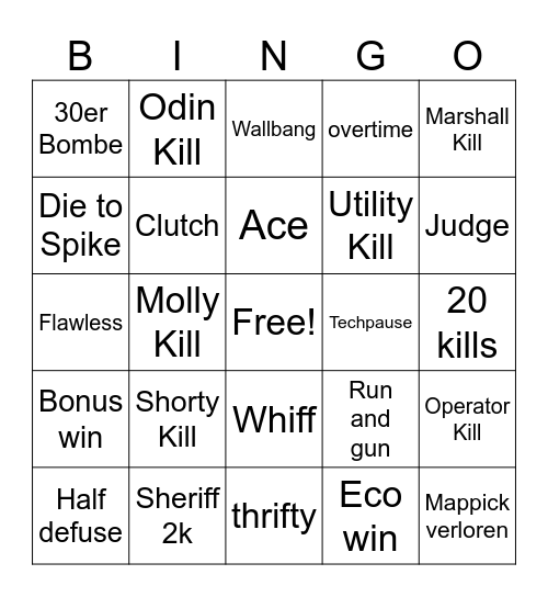 VALO DACH BINGO Card