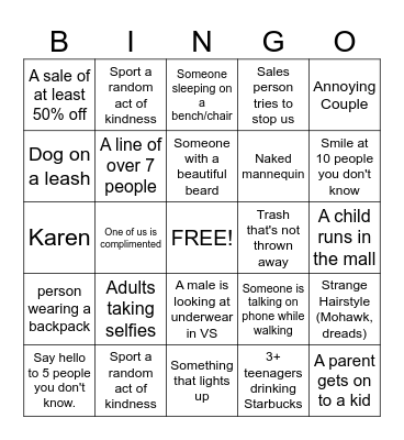Mall Bingo Card