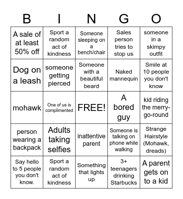 Mall Bingo Card