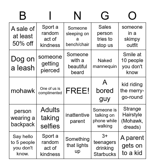 Mall Bingo Card