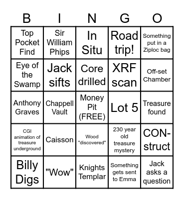 Curse of Oak Island Bingo Card