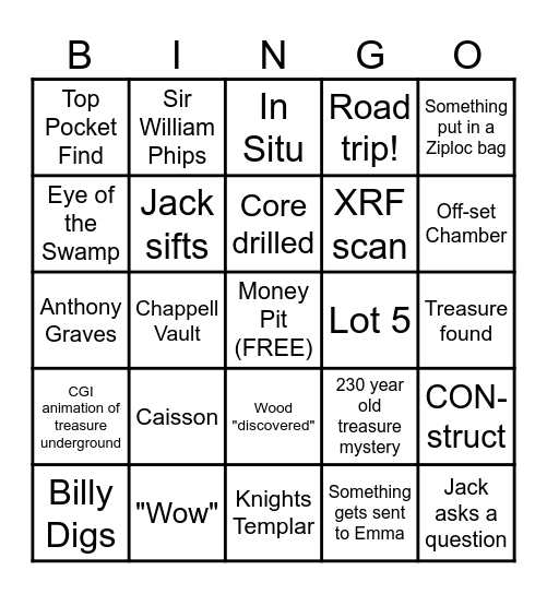 Curse of Oak Island Bingo Card
