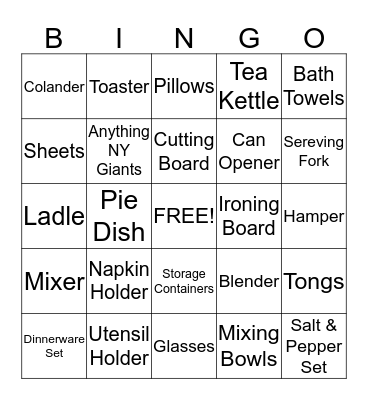 Bobbi's Bridal BINGO Card