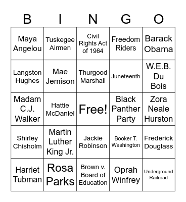 Black History Bingo Card