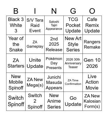 Pokemon Day Presents Predictions Bingo Card