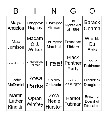 Black History Bingo Card