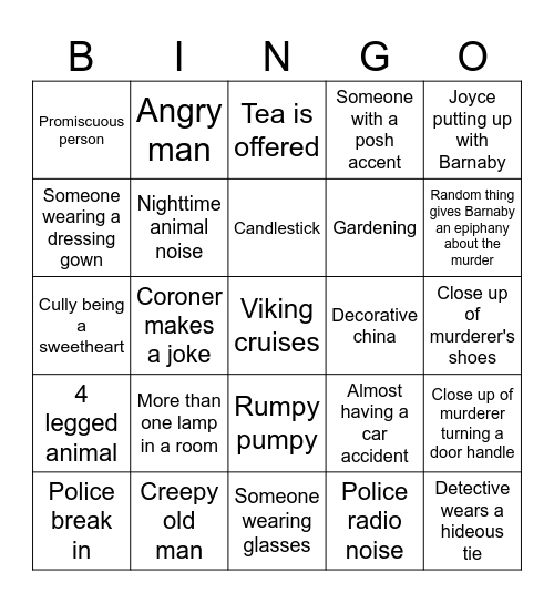 Midsomer Murders Bingo 2 Bingo Card