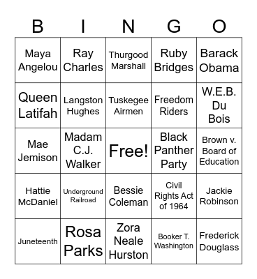 Black History Bingo Card