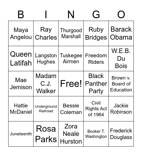 Black History Bingo Card