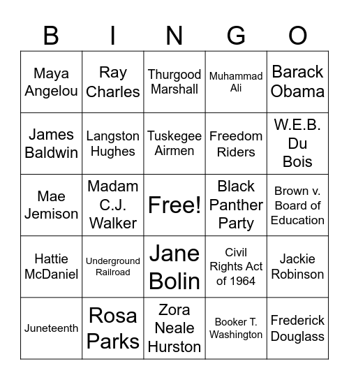 Black History Bingo Card