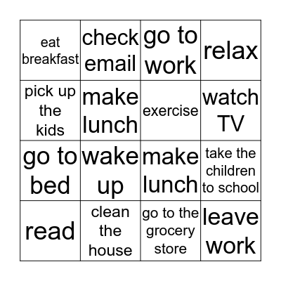 Daily Routines Vocabulary Bingo Card
