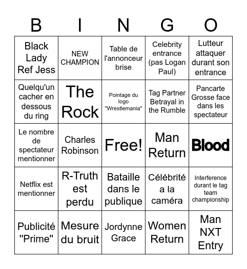 2025 wrestling Bingo Card