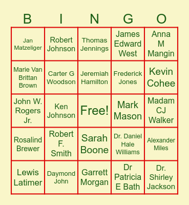 Notable African American Laborers Bingo Card