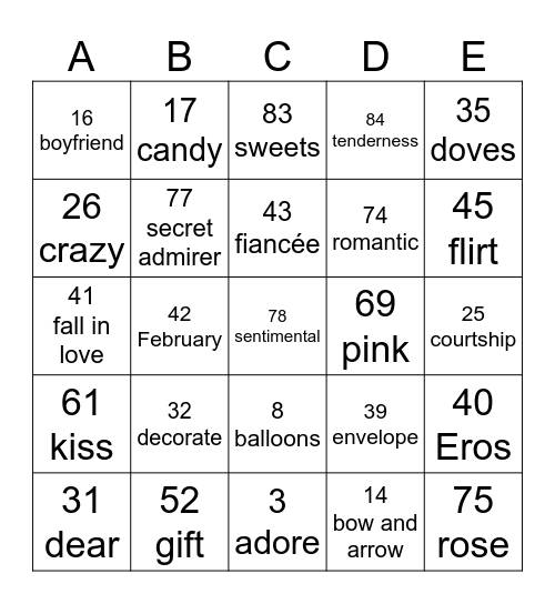 VALENTINES 2025 Bingo Card