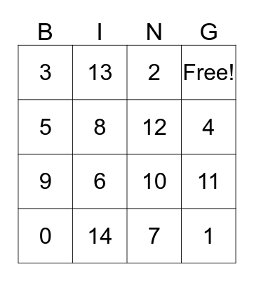 Number Bingo Card