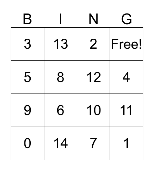 Number Bingo Card