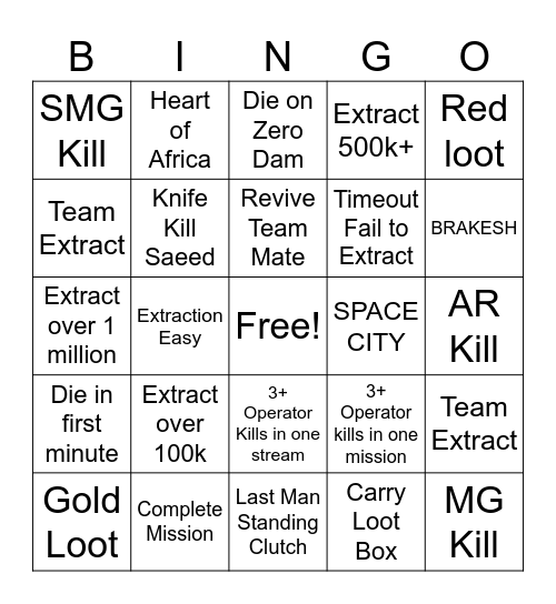 GPD Delta Force Bingo Card