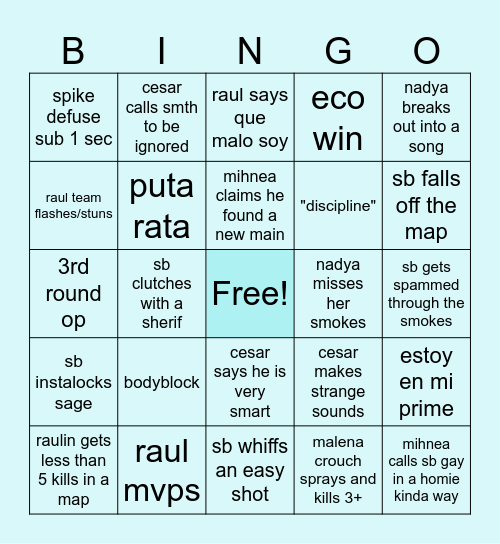 VALORANT HOMIES NIGHT Bingo Card