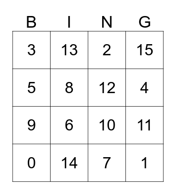 Number Bingo Card