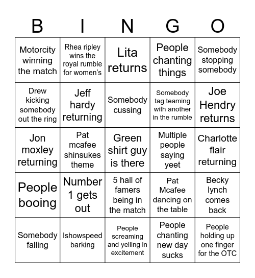 Royal Rumble 2025 Bingo Card