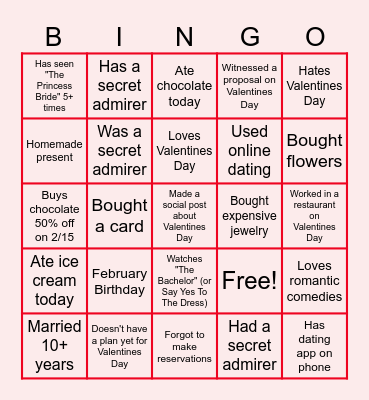 Virtual Valentine's Day Bingo Card