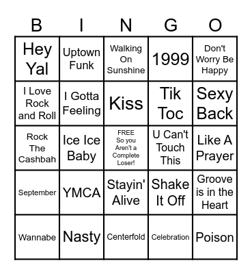 Fun Songs Bingo Card
