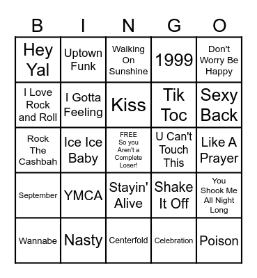 Fun Songs Bingo Card