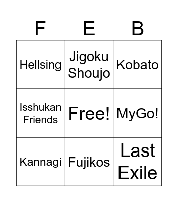 February Anime 2025 Bingo Card