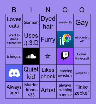 Me bingo or smth Bingo Card