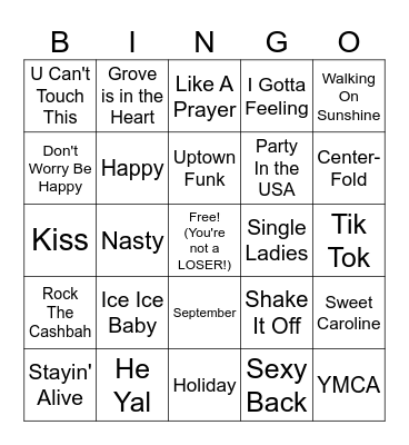 Fun Songs Bingo Card