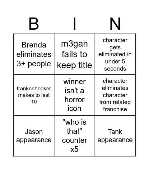 horror rr Bingo Card