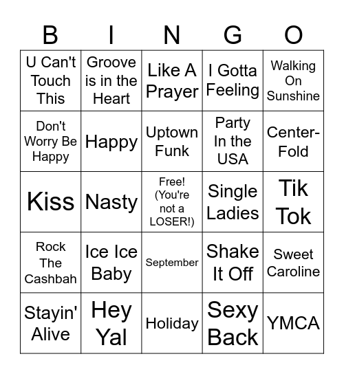 Fun Songs Bingo Card