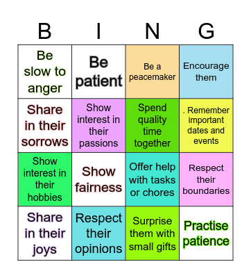 Love your neighbours Bingo Card