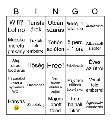 horrible travel Bingo Card