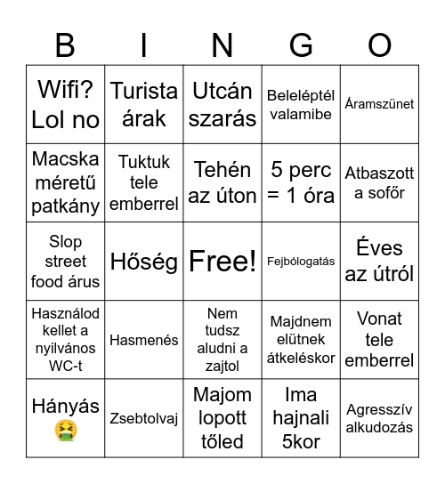 horrible travel Bingo Card