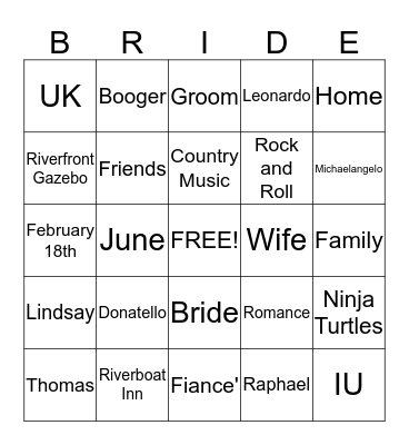 Lindsay's Bridal Shower Bingo Card