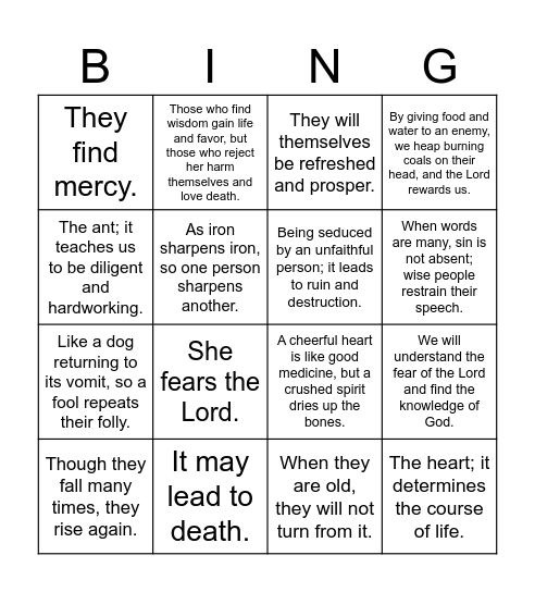 Proverbs BINGO Card